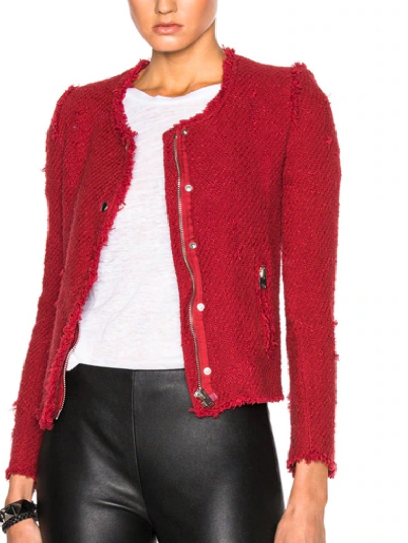 Iro Grenadine Agnette Distressed Tweed Frayed Edge Zip Classic Jacket Sz Xs